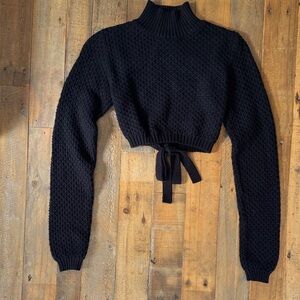 Edikted Black Cropped Tie-Waist Knit Sweater. XS. NWT